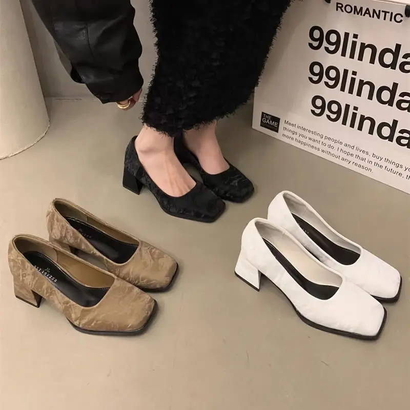 2024 New Shoes Woman High Heels Party Wedding Shoes Square Toe Spring Summer Ladies Shoes Size 35-39 Women Fashion Casual Pumps