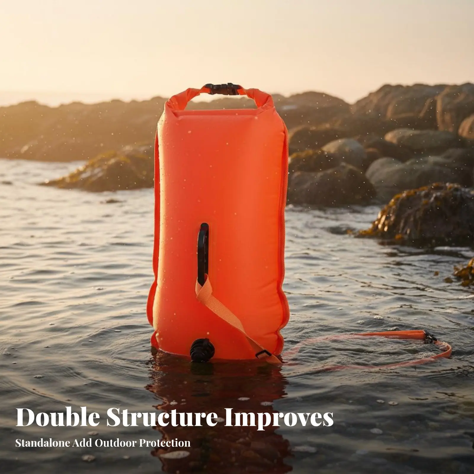 Double Safety Buoy 28L Large Capacity Aquatic Buoy Dry Bag High Visibility Safety Buoy Quick Inflate Valves for Triathletes