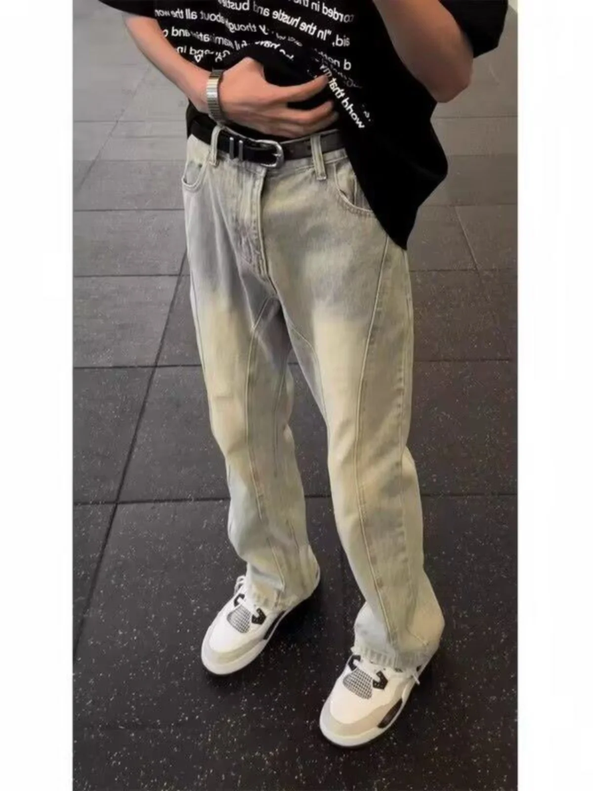 

Мужские джинсы American Sle желтого цвета, прямые, в стиле стритстайл, рабочие брюки, модный бренд, ретро...