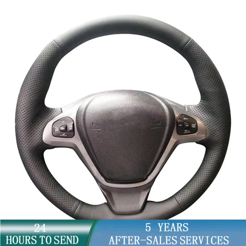 

Customized Car Steering Wheel Cover Non-Slip Cowhide Leather Car Accessories For Ford Fiesta 2008-2013 Ecosport 2013-2016