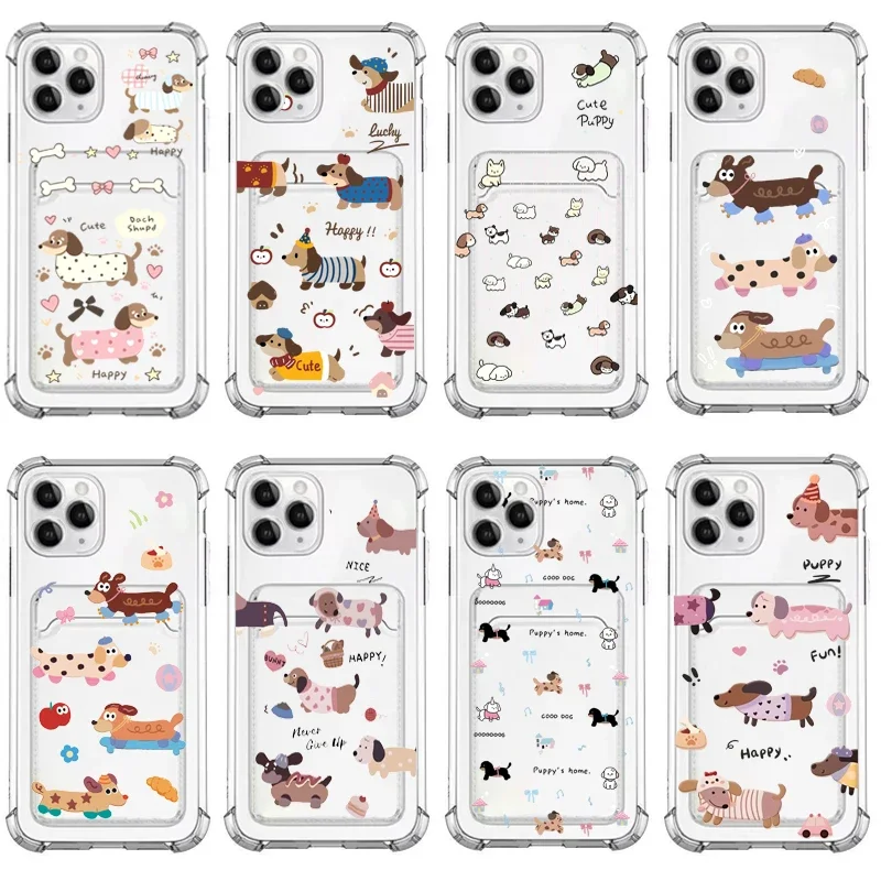 Cartoon Dachshund Dog Wallet Phone Case For Samsung Galaxy A04 A22 A13 A12 A42 A53 A52S A52 A72 A32 A50 A30 A71 A51 A73 Casing