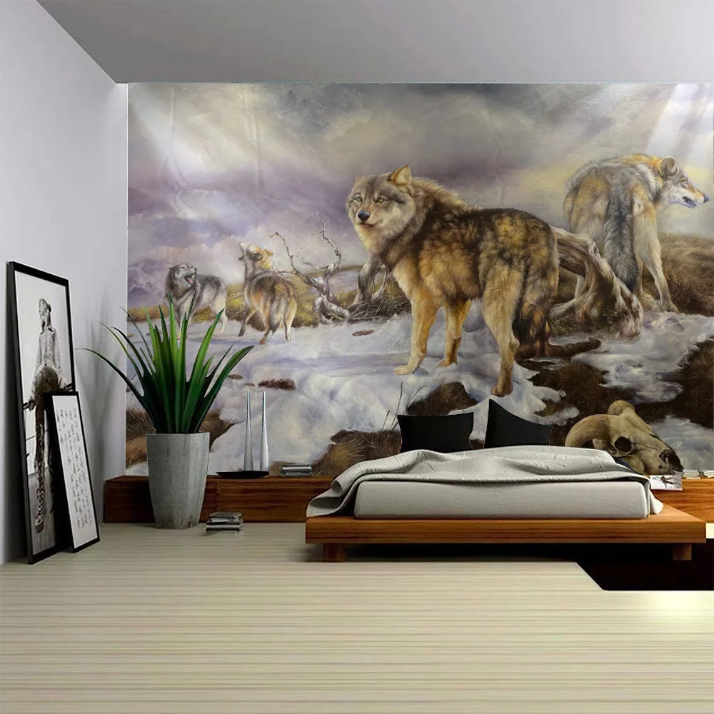 

Psychedelic animal background tapestry forest wolf dream hippie home decoration poster cartoon bedroom dormitory fabric mural