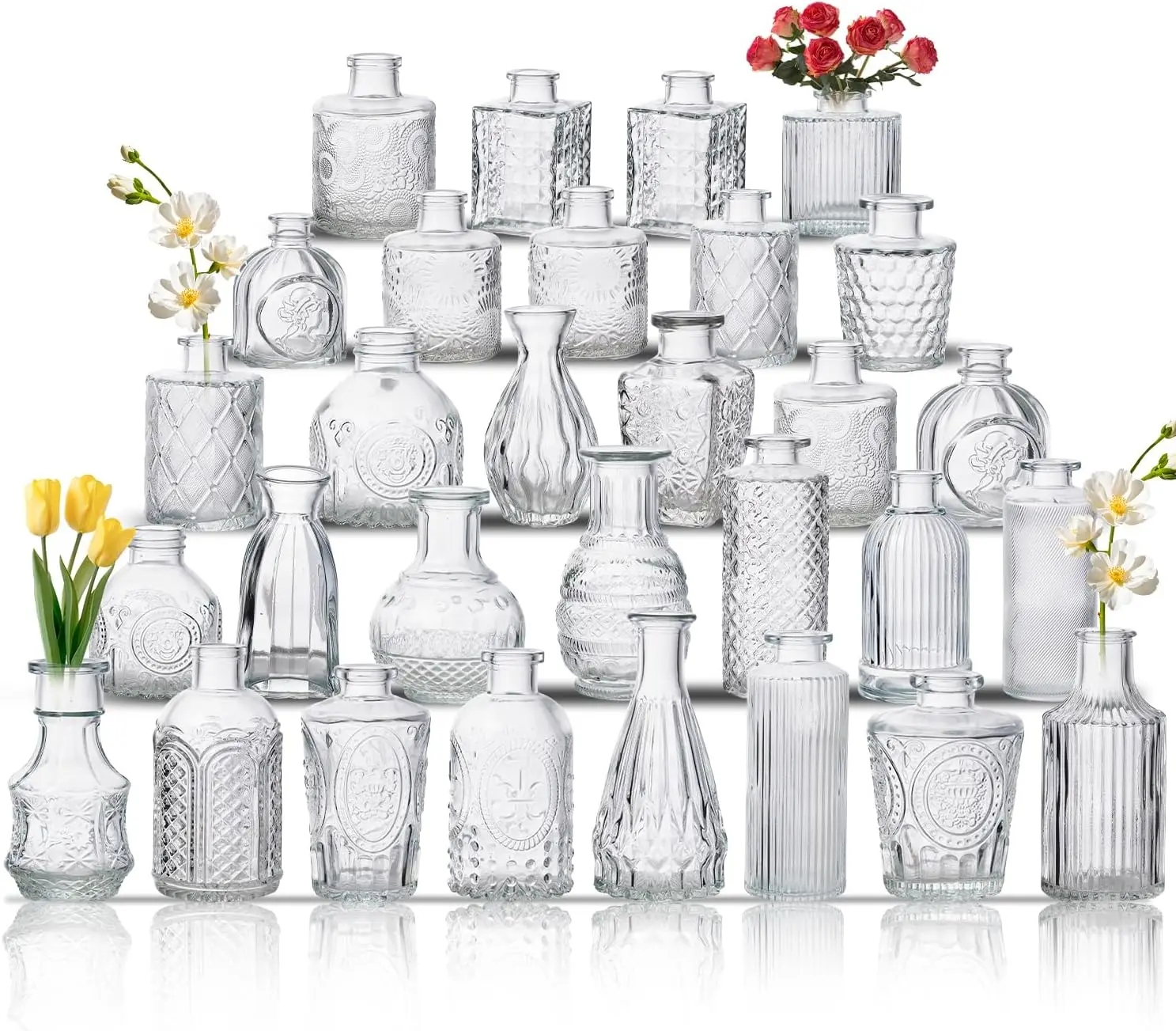 

Set of 30 Clear Glass Bud Vases, Small Flower Vases for Centerpieces, Vintage Home Decor