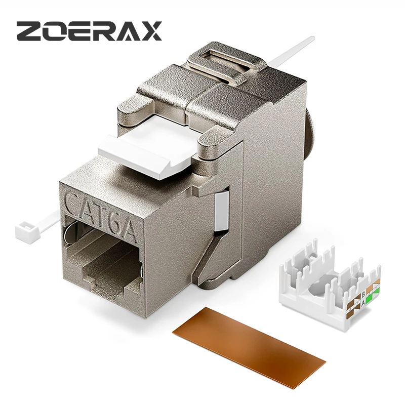 ZoeRax-Jack Keystone Protegido, Módulo Ethernet RJ45 Cat 6A, 10 Gbit com metal blindado