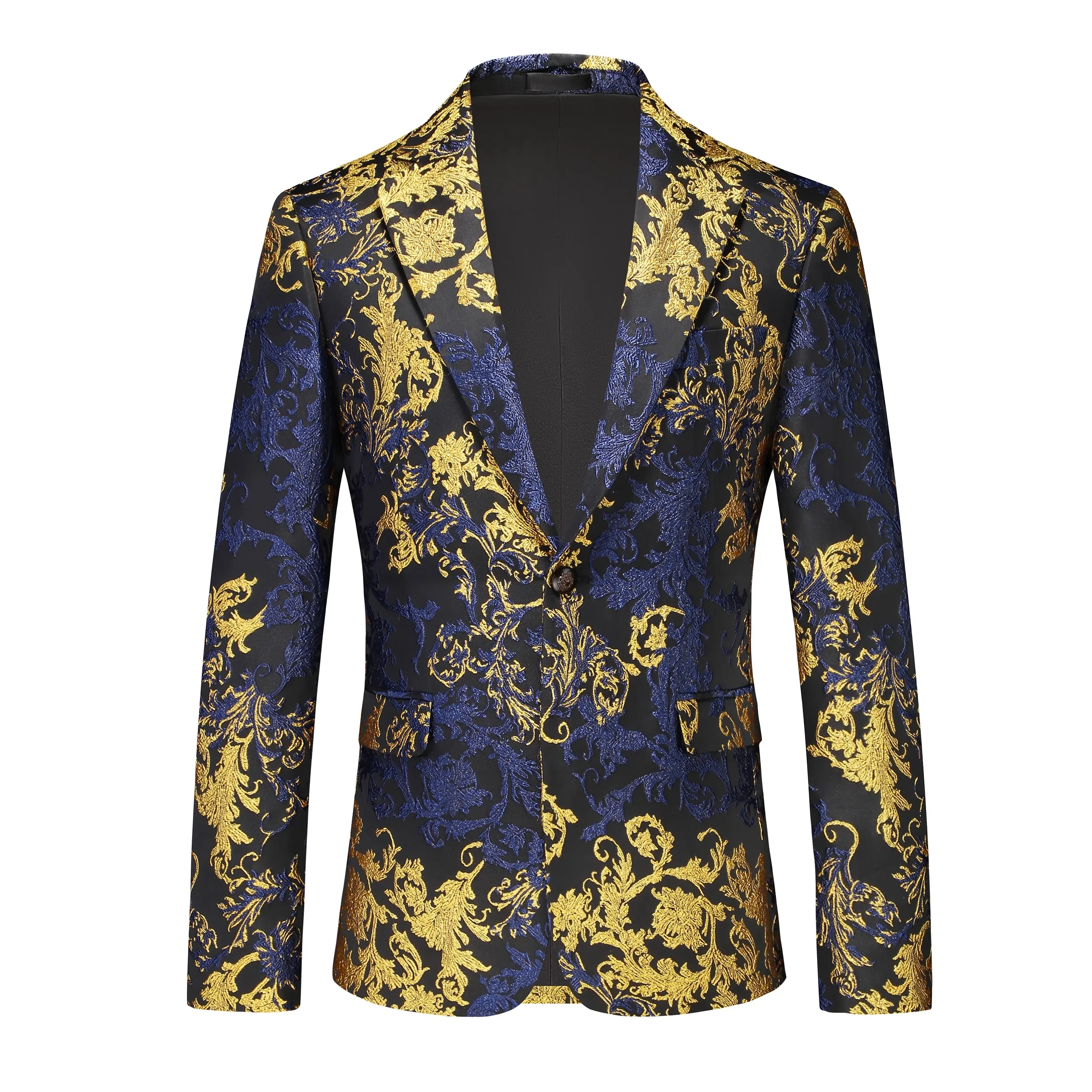 Luxury Men's Long-sleeve Printed Blazer, Slim-fit Top for Weddings and Parties in Asian Sizes, Available in Yellow,Blue,Red,Gold view 4