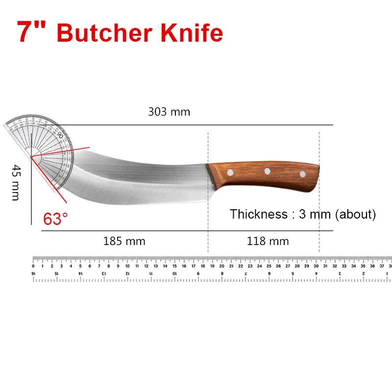 Stainless Steel Slicing Knife Wood Hanlde Meat Vegetables Knife Sharp Cooking Cleaver Professional Butcher Cooking Knife