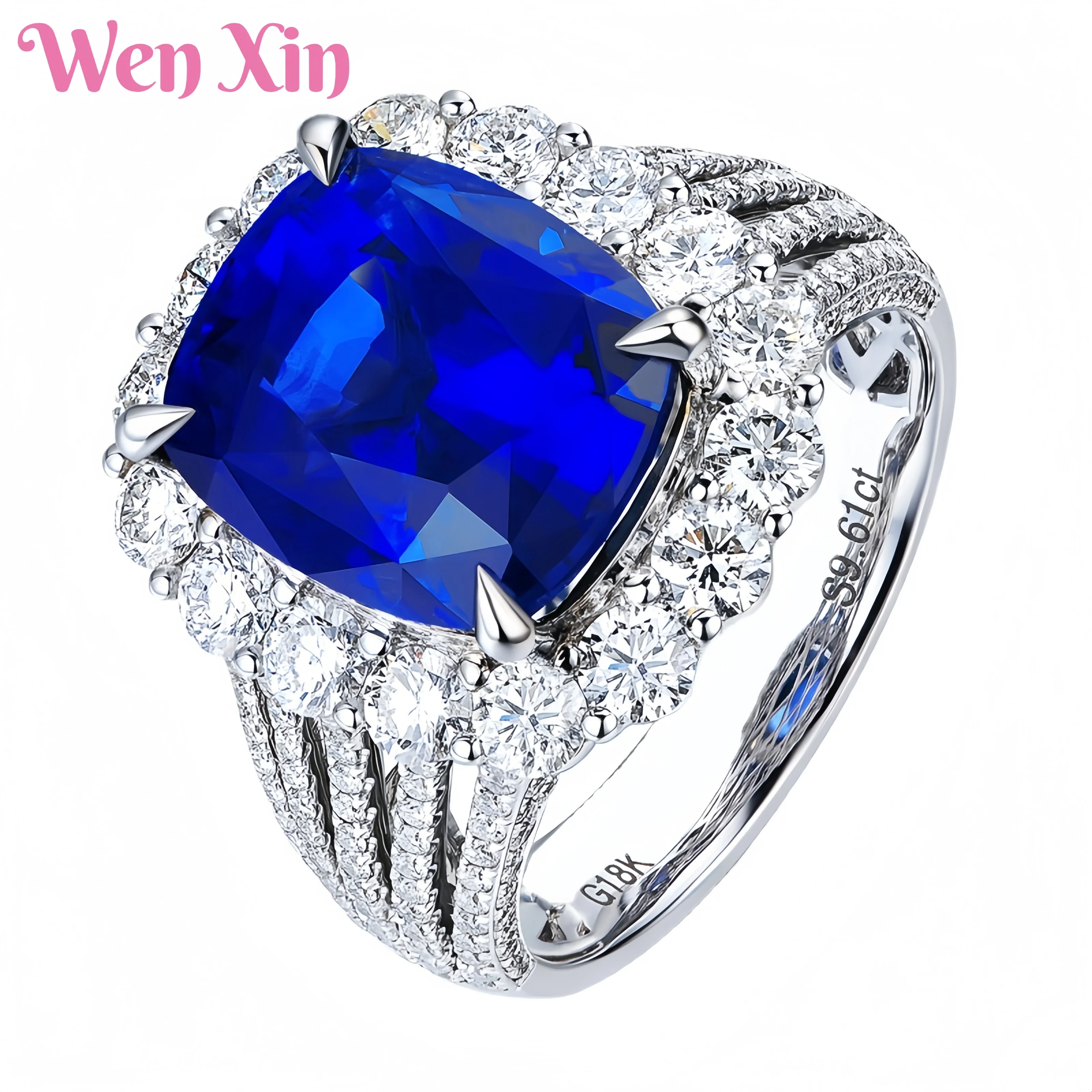 

WENXIN Brand MUSHAN MCT 5-Carat 18K White Gold Synthetic Sapphire Zircon Open Ring Fashion Jewelry Accessories Fine Jewelry