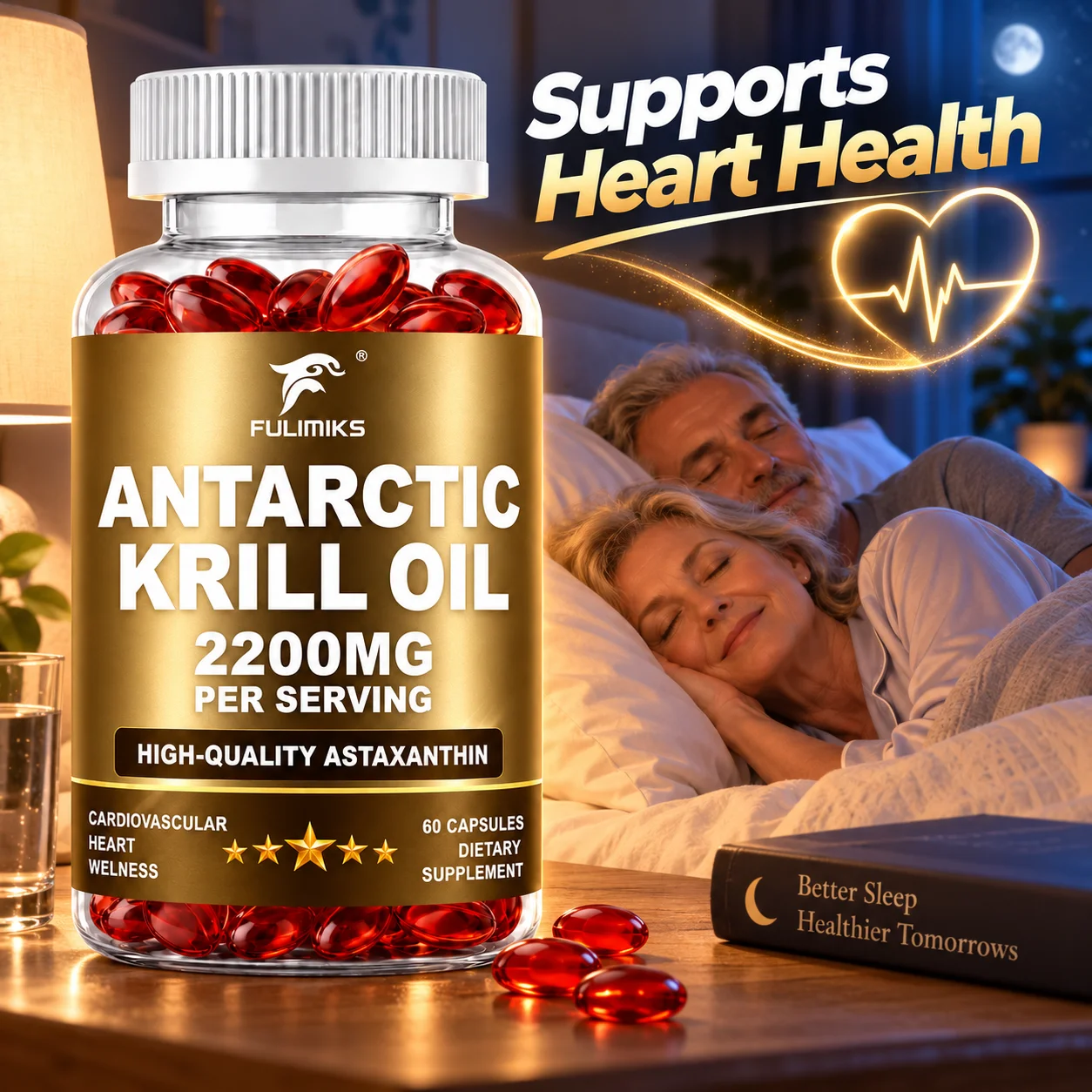 Antarctic Krill Oil Capsules, Support Heart, Cardiovascular & Brain Health, Promote Joint Comfort, Antioxidant Protection