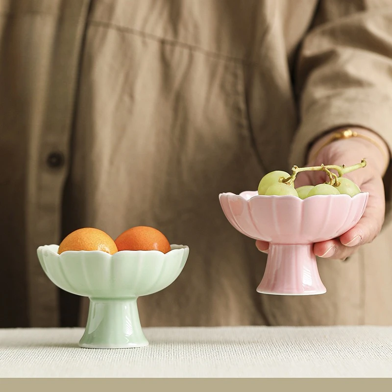 

Lotus Shape Ceramic Fruit Plates High-foot Dessert Snacks Dim Sum Tray Chinese Porcelain Dish Tableware Kitchen Supplies Teaware