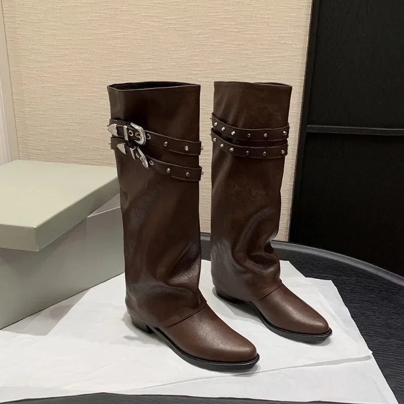 2026 Winter Luxury Designer Winter Women's Western Cowboy Boots Fashion Ladies Elegant Rider Long Boots Square Heel Womens Shoes