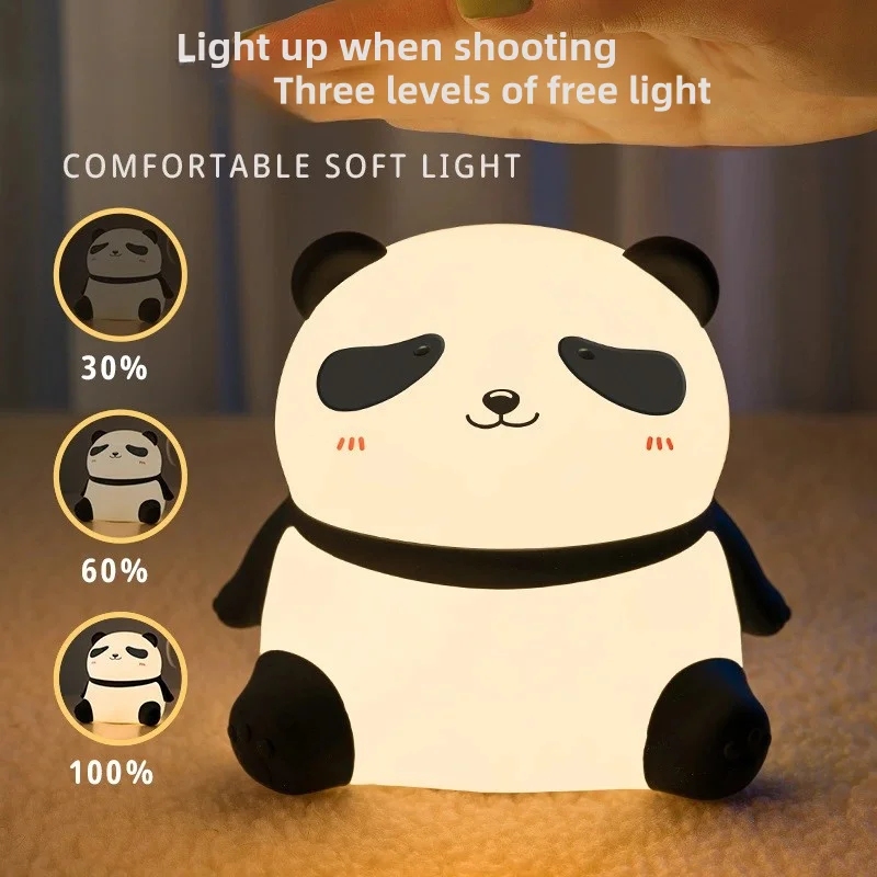 Cartoon Cute Pet Tuan Tuan Panda Night Light Bedroom Atmosphere Accompanies Sleep Timed Silicone Patting Light