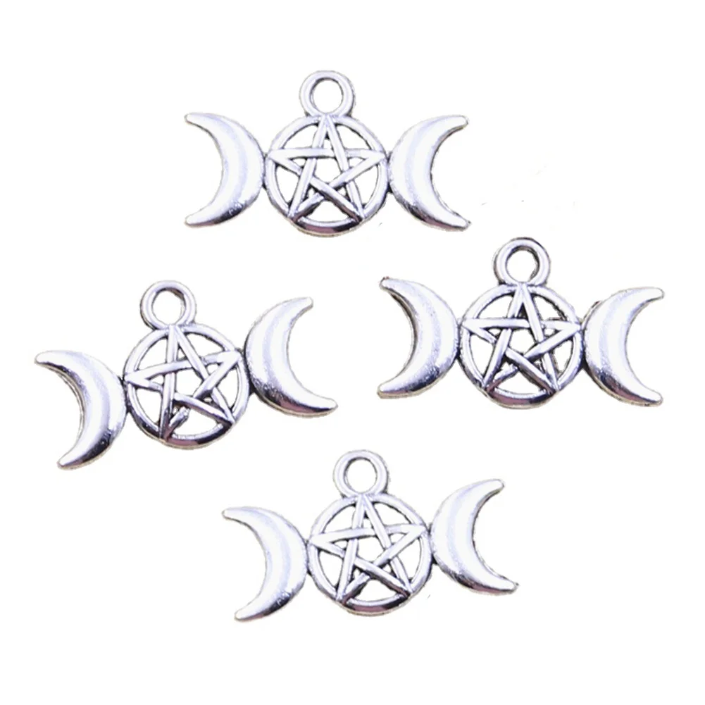 20pcs Charms Goddess Triple Viking Moon Star 13x22mm Antique Silver Color Pendants Making DIY Handmade Tibetan Finding Jewelry