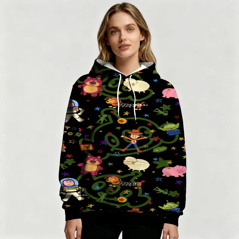 سترة نسائية بقلنسوة مطبوعة بالكامل من Disney Toy Story للخريف والشتاء، بلوفر كاجوال بنمط شخصيات كرتونية للسيدات العصريات