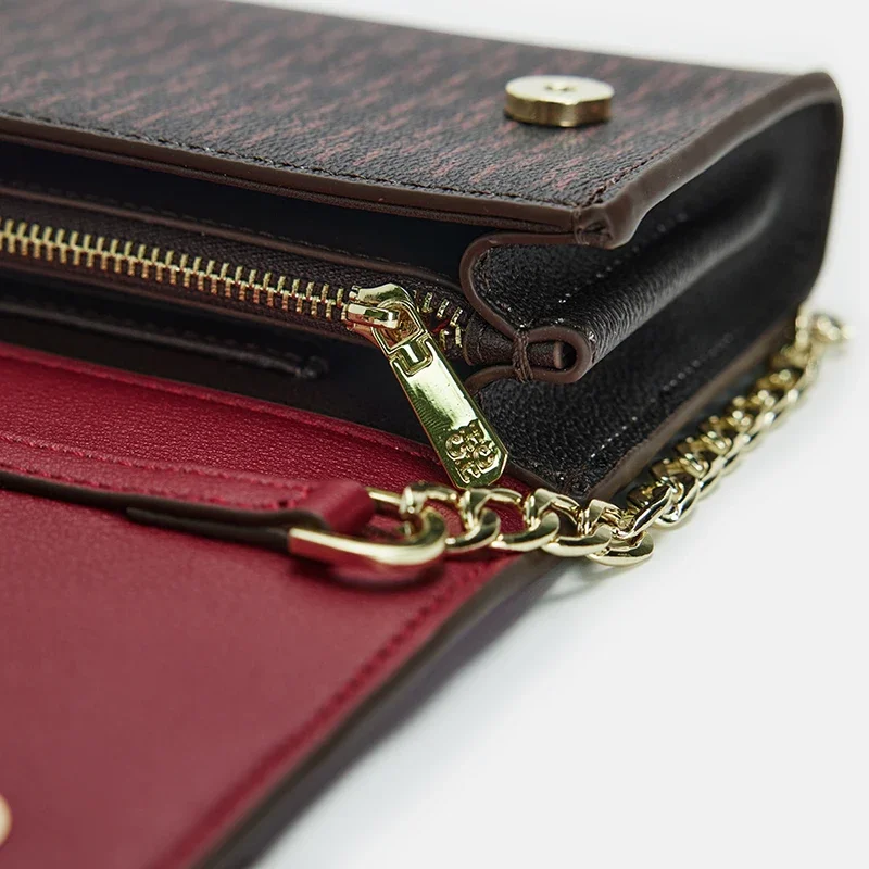 CH بورجوندي المزدوج الملمس حقيبة كروسبودي الفاخرة بو شعار نمط الذهب سلسلة أنيقة المدمجة مصمم العصرية شيك المرأة التبعي