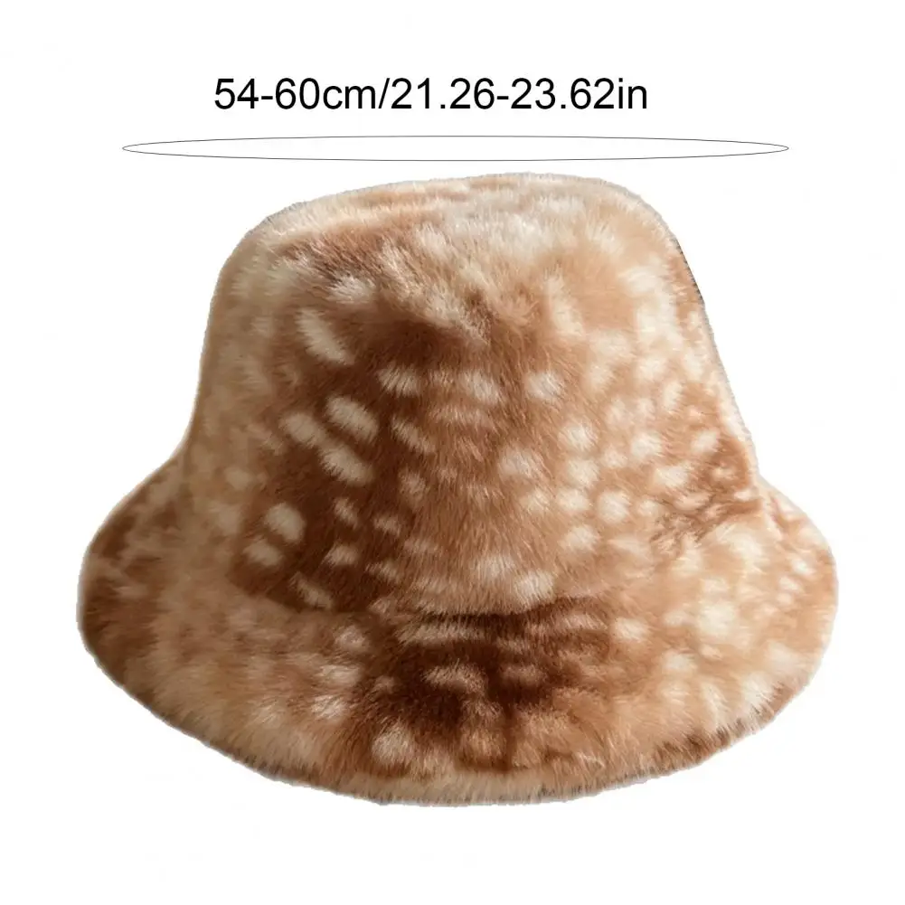 Women Spotted Deer Hat, Faux Fur Bucket Hat Winter Scarf, Soft Cozy Furry Fisherman Hat for Girls, Winter Accessory