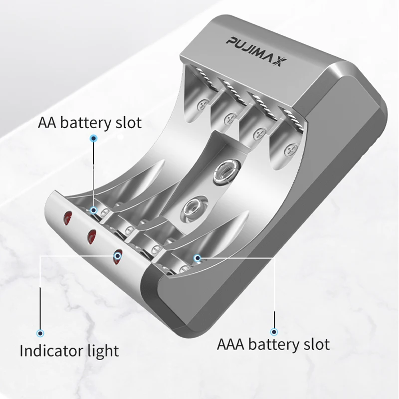 PUJIMAX 2/4 Slots Smart Battery Charger US/EU Plug Quick Charge For 9V Ni-MH/Ni-Cd Battery1.2V AA/AAA Rechargeable Battery