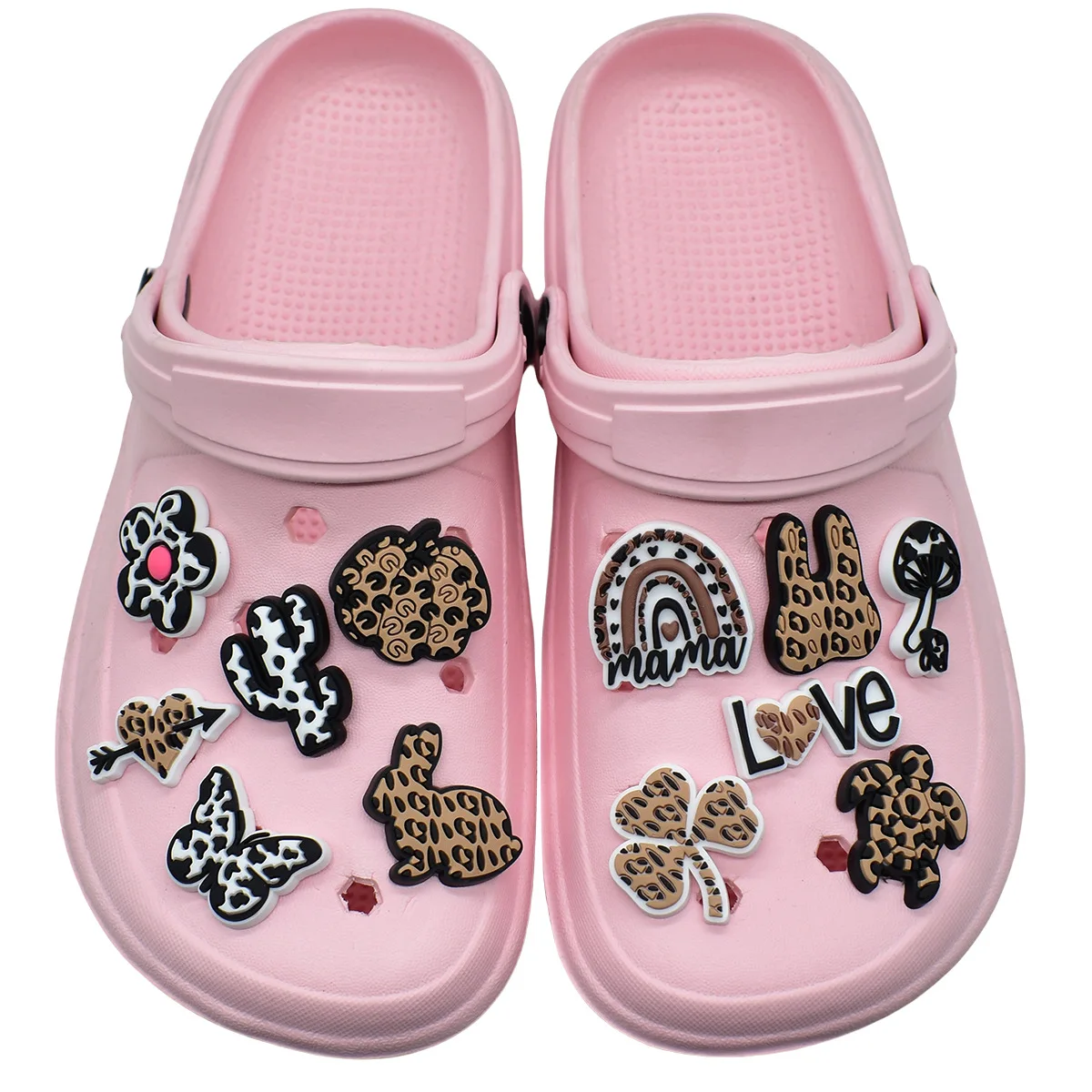Hot 1Pc PVC Colorful leopard Shoes Charm for Crocs Woman Buckle Kids Pins Decoration Jeans Shoe Accessories X-mas Gift Wholesale