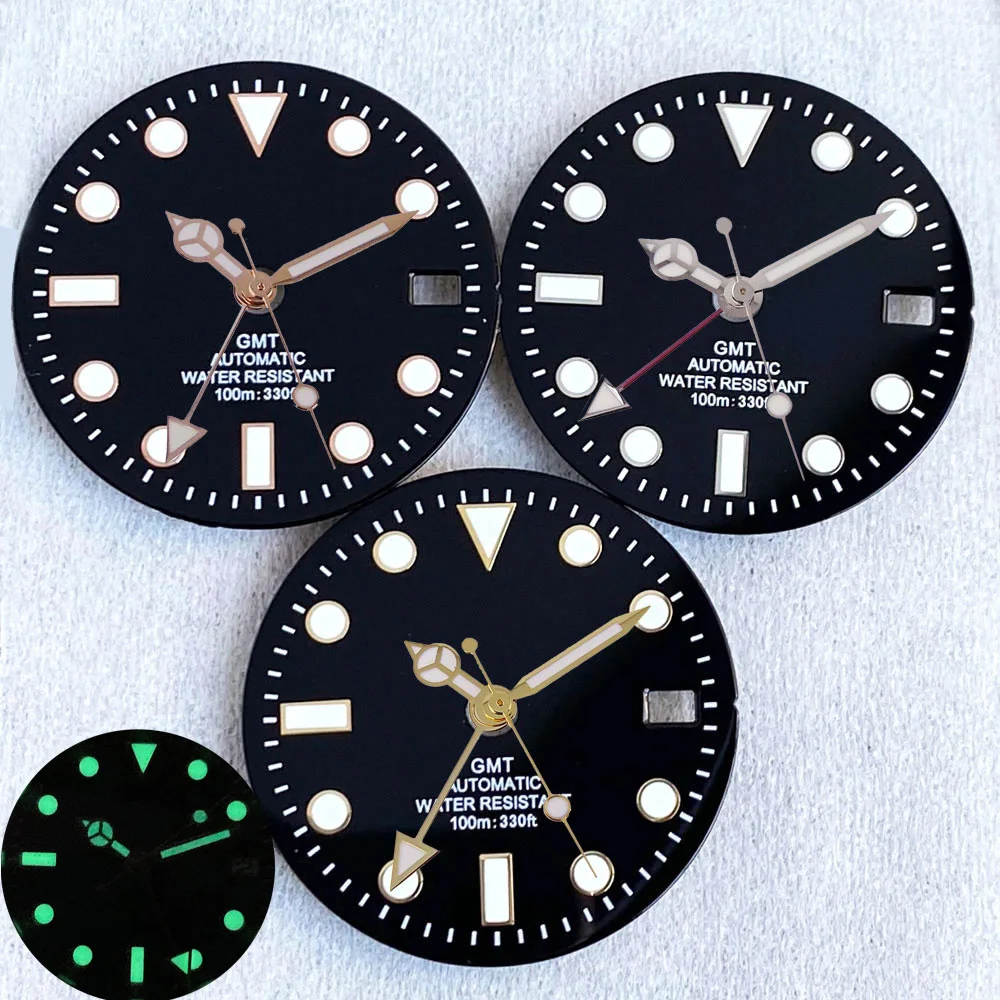 

Mod Diver GMT NH34 Watch Dials Black 100m Waterproof Text Green Luminous Matte Watch Face Parts For NH34 GMT Movement SUB Diver