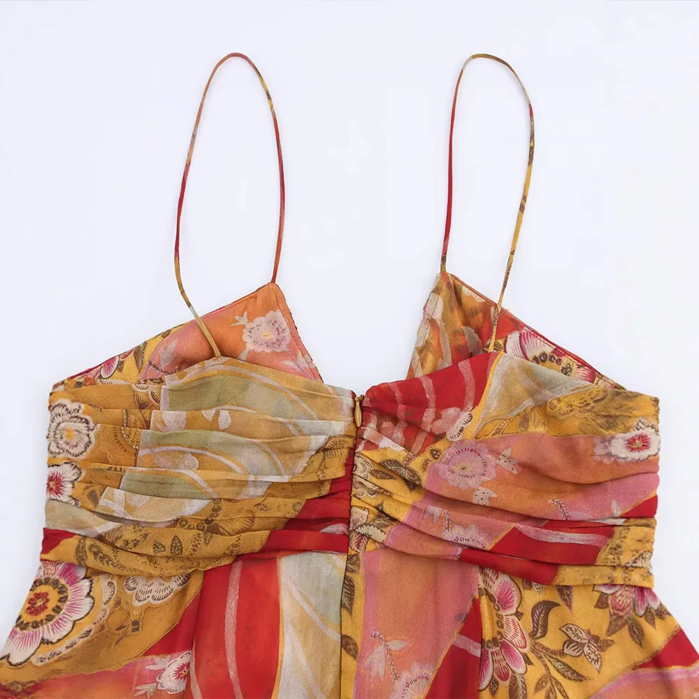 MSNOLOA ผู้หญิงโบฮีเมียนวินเทจพิมพ์ชุดเดรสเปิดหลังมิดิเดรสใหม่ 2025 ฤดูร้อนแฟชั่นปาร์ตี้ชายหาดวันหยุดมูเยร์ชุด