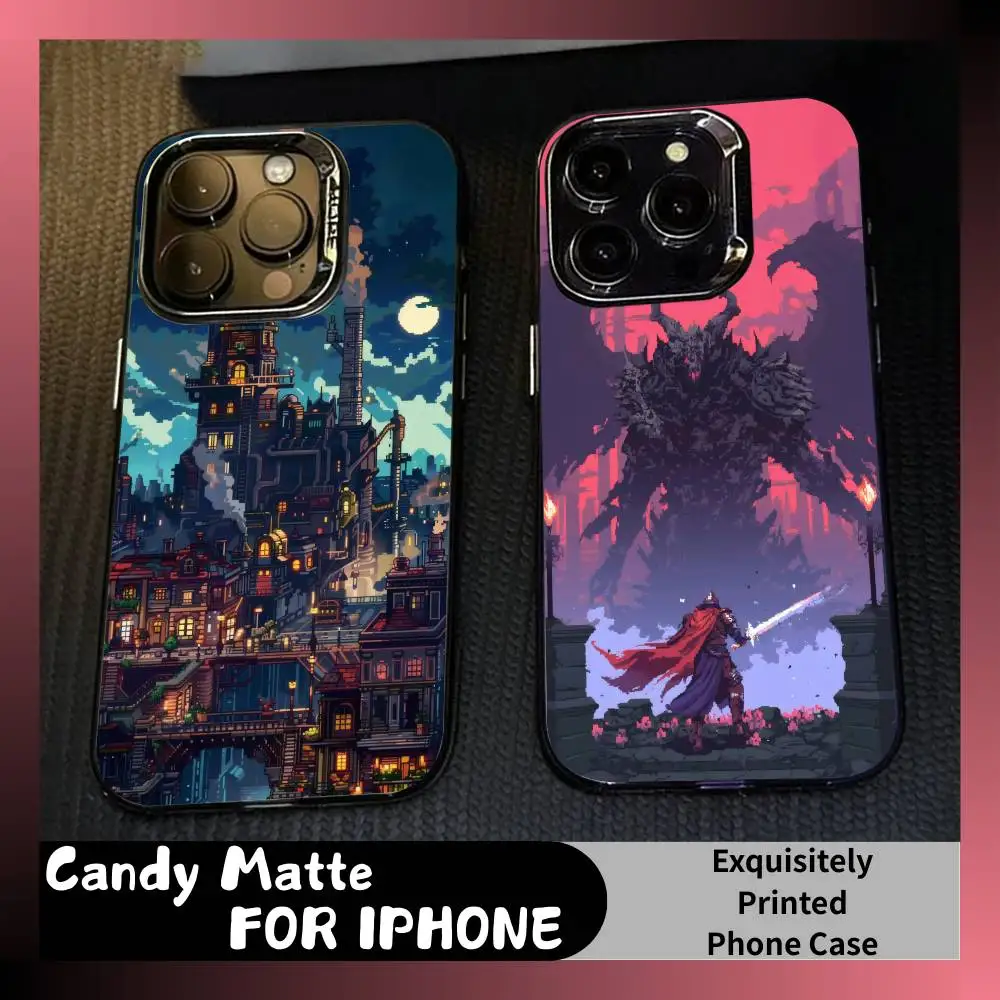 

Pixel Style HD Printed Phone Case For iPhone 16 17 15 14 12 13 Pro Max Black Candy Matte Shockproof Cover