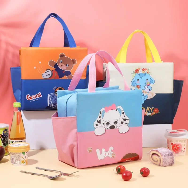 

Double Pocket Portable Thermal Insulation Bag Square Color Matching Cartoon Lunch Box Bag Large Capacity Bento Bag
