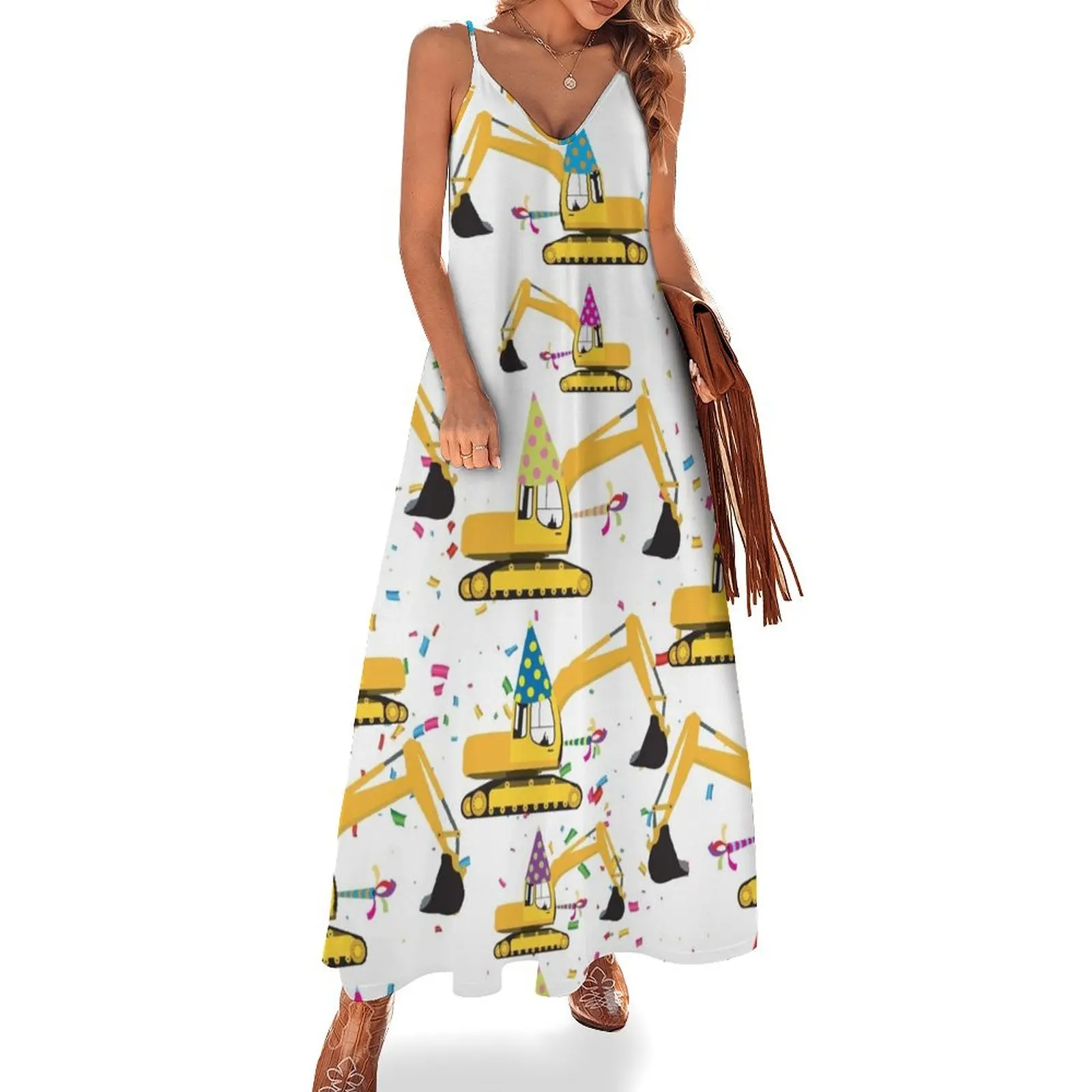 

Excavator Construction Truck Party Pattern Sleeveless Long Dress cocktail dresses birthday dress for women luxury 2025 Dress