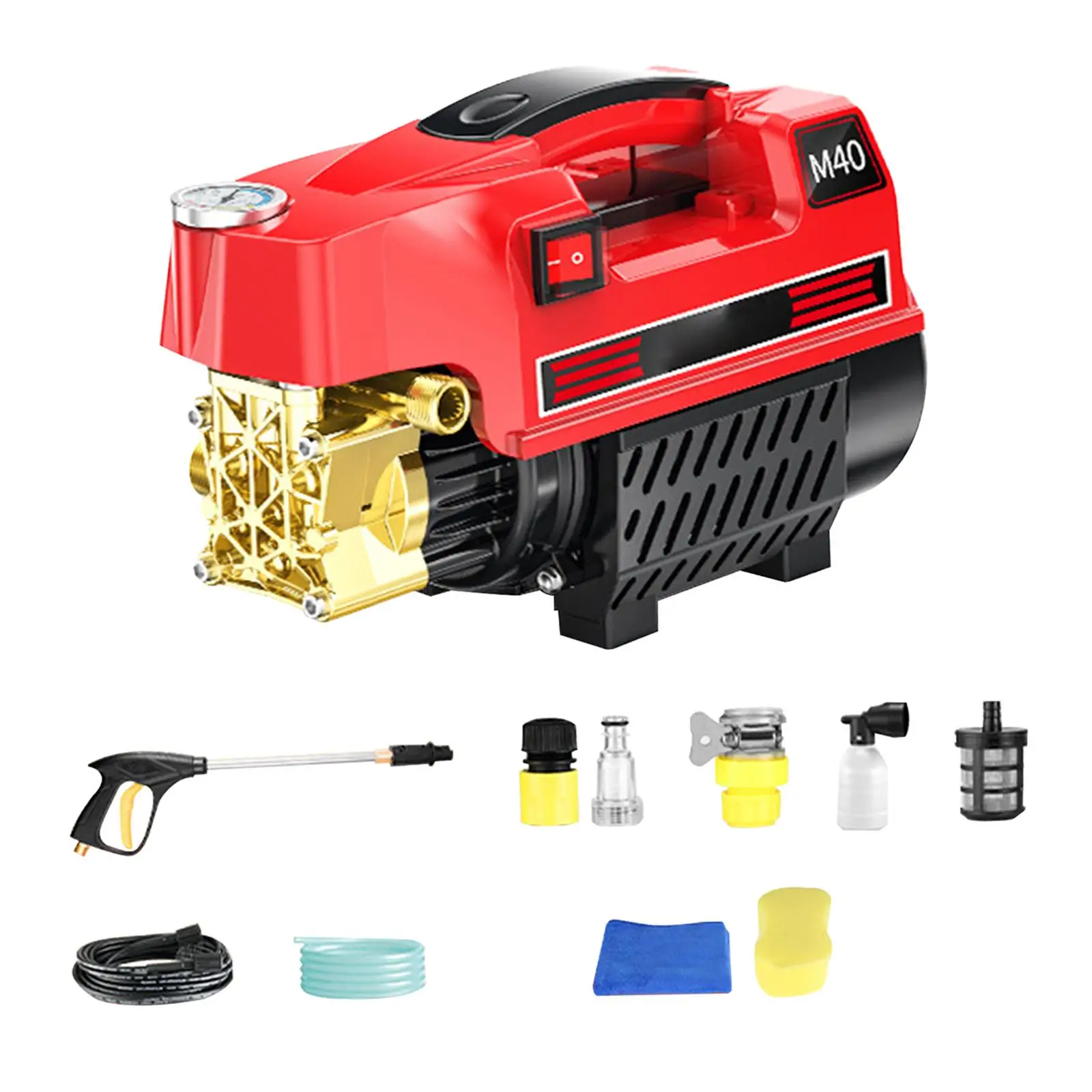 High Pressure Cleaner Electric Portable Wash Machine with Heat Dissipation Cover and Gauge for Driveway Patio Car
