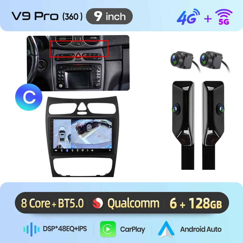 Junsun Android Auto autoradio voor Benz C-Klasse W203 C200 C320 C350 CLK W209 2000-2005 Multimedia draadloze Apple CarPlay slimme intelligente systemen IPS touchscreen stereo videospeler 2 Din