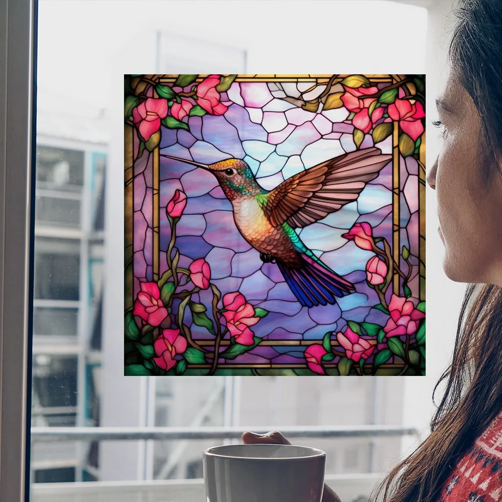 Non-Adhesive Hummingbird Window Decals Reusable Anti-collision Electrostatic Sticker Double-Sided Design PVC Warning Sticker