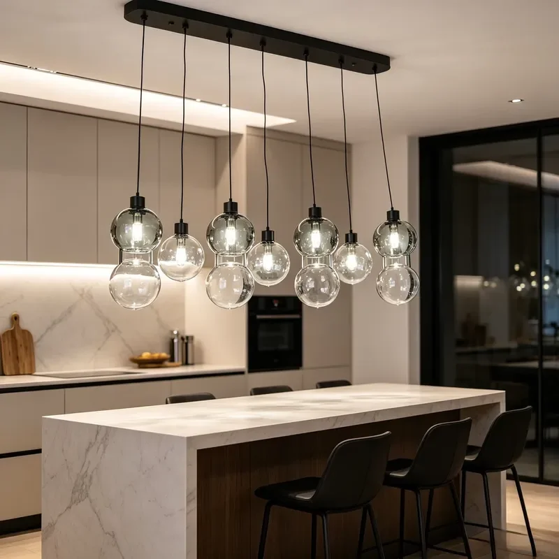 for JACKSUN Glass Chandelier G9 Unique Shape Bulb Fixture for Dining Room Island Living Room 67cm Long Pendant Light