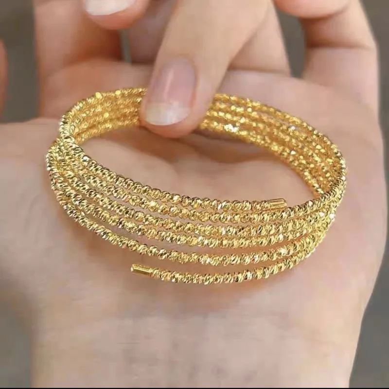 

Elastic Memory Gold Plated Bracelet for Women Fashionable Multi Loop Wrapping Bracelet Sparkling Ladies Jewelry Gift 2024 New
