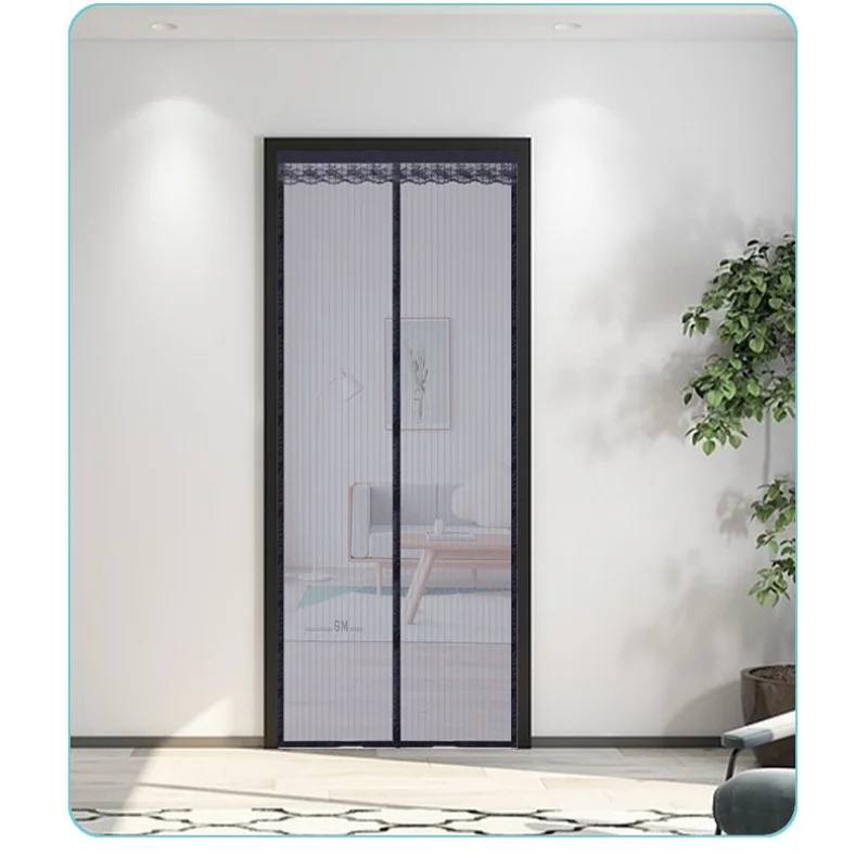 Wholesale striped door curtain summer ventilation anti-mosquito mute door curtain magnetic soft mesh anti-mosquito door curtain