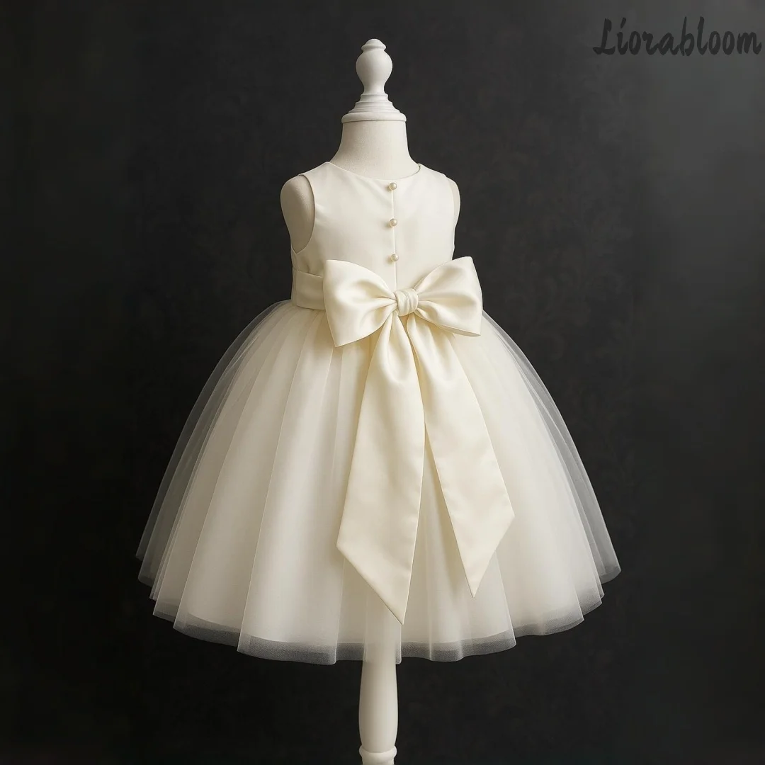 

Custom Made Tulle Flower Girl Dress White Designer Style Gown Fresh Elegant Flower Girl Attire Pearl Embellished Evening Dress