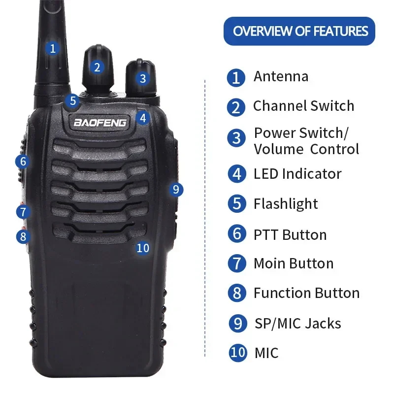 2PCS Baofeng BF-888S Walkie Talkie UHF 400-470MHz 888s 100km² Long Range Two Way Ham Radios Transceiver USB for Hunting