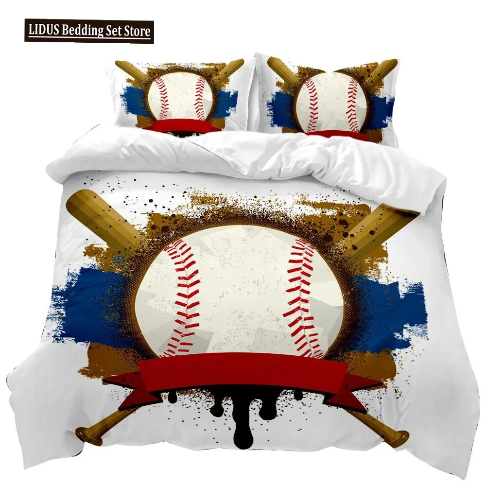 Baseball Duvet Cover Set Baseball Bat Bedding Set For Kids Teens 3D Baseball Sports Double Queen King Size Polyester Qulit Cover
