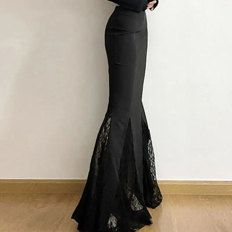 

Women Elegant Hip Wrap Fishtail Skirts Spring Luxury Party Long Skirt Versatile 785P Fashion Sexy Lace Spliced Skirt