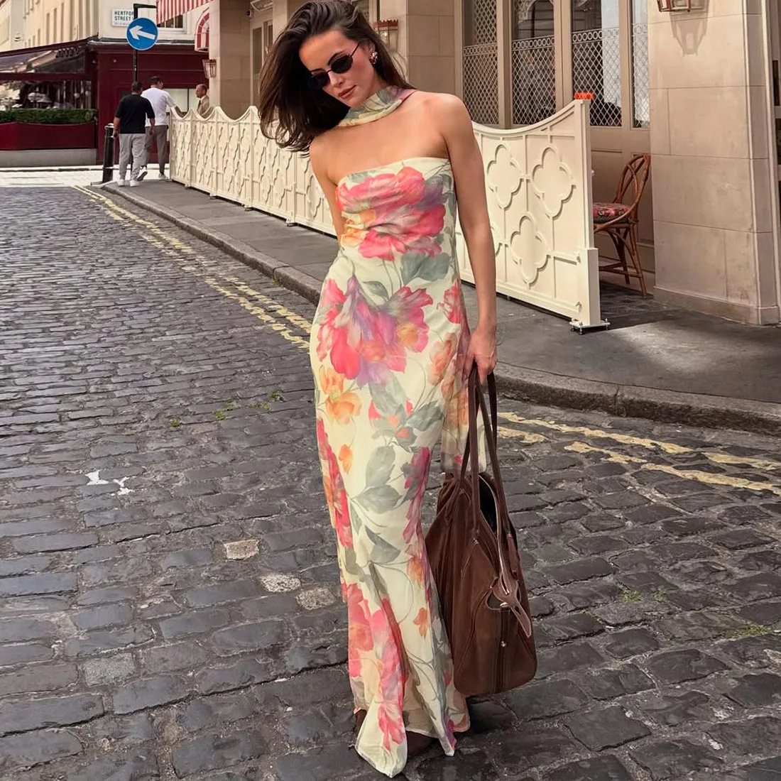 2026 sommer Neue Druck Gewickelt Kleid Frauen Mit Schal Backless Splice Langes Kleid Dame Mode Urlaub Strand Party Tragen vestidos