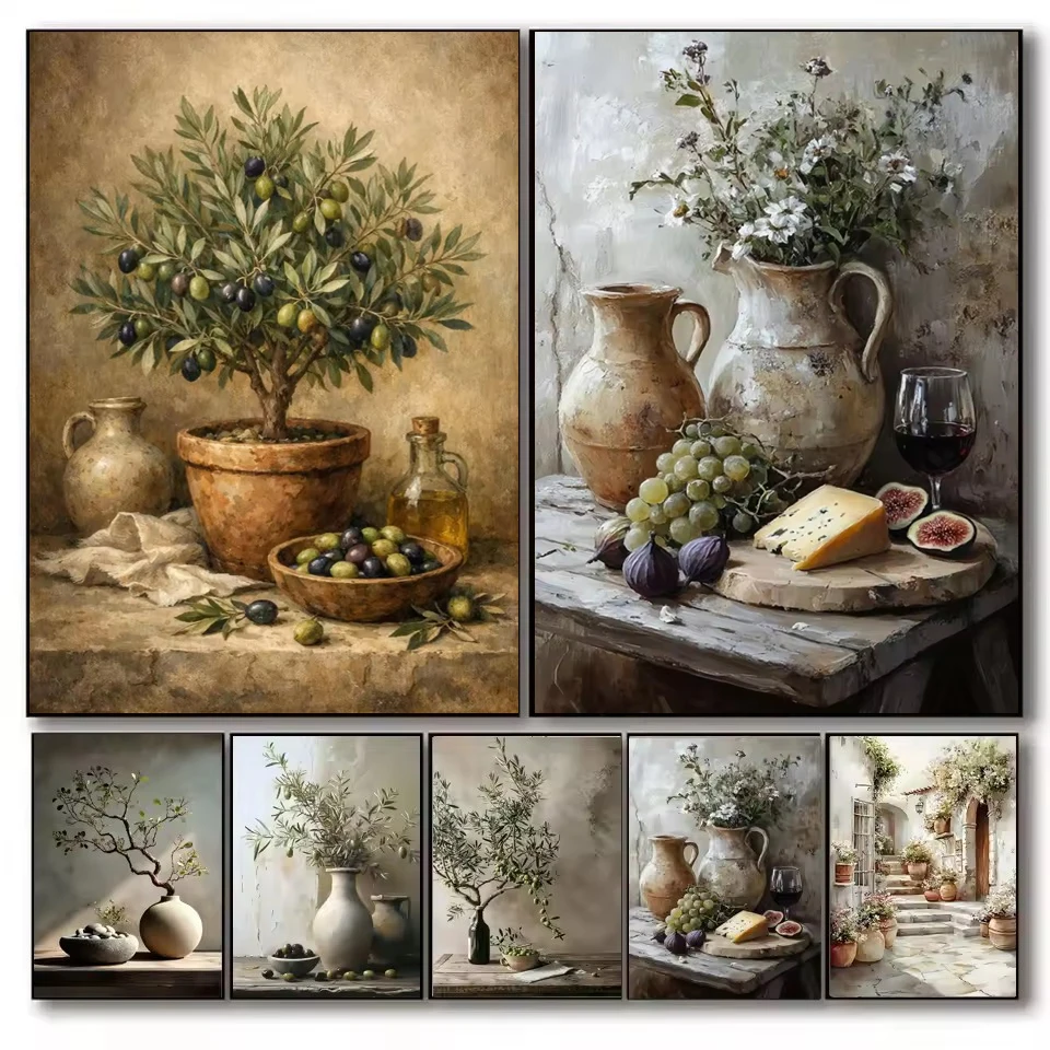 

Retro Elegant Olive Tree 5D DIY Diamond Painting Full Diamond Mosaic Still Life Artwork Embroidery Kit Home Decor Craft Gift