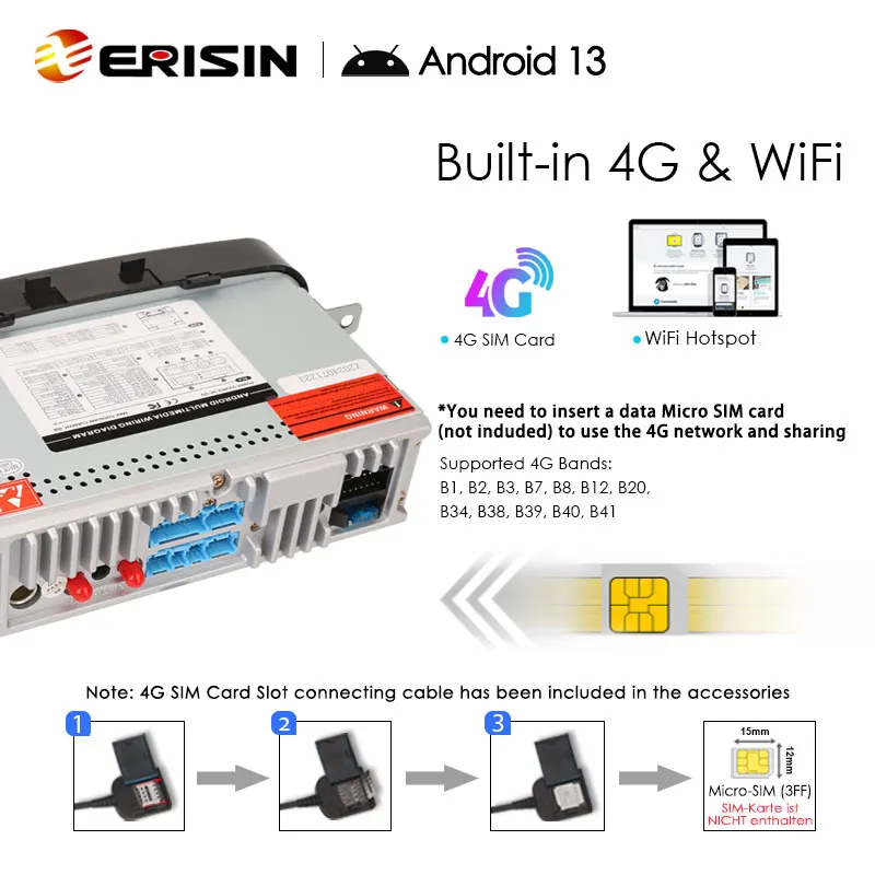 ES6751F Erisin Android 13 Car Stereo For Fiat 500/500C/500S/500E GPS Navigation CarPlay Android Auto Radio DSP 4G WiFi BT5.0 IPS