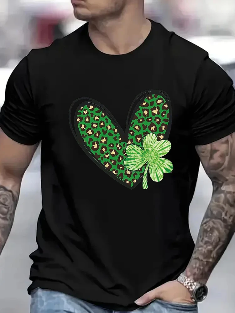 2024 Lucky Clover Prints Mans Cotton Tee Clothing All-Math Short Sleeve Fashion Casual Loose Tops Lucky Clover Men T-Shirt