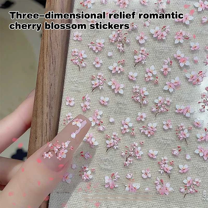 

1PCS 5D Soft Relief Sakura Nail Stickers Nail Art Decoration Nail Decals Self-adhesive Flowers Stickers Press On Nails Stickers