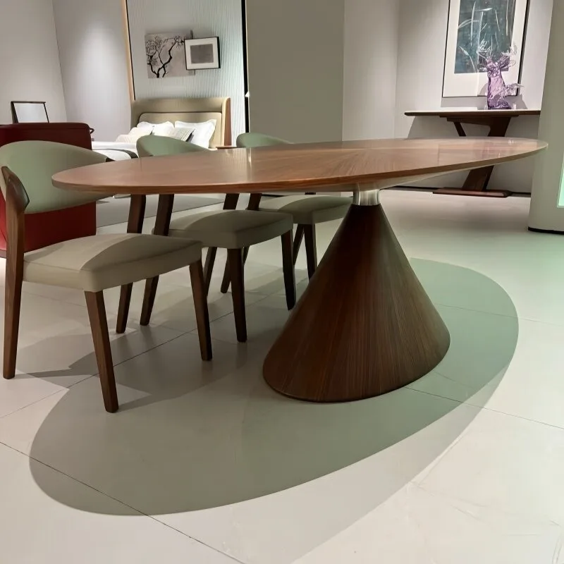 Dining table oval Italian balance all solid wood special-shaped villa high-end designer Italian minimalist tea table