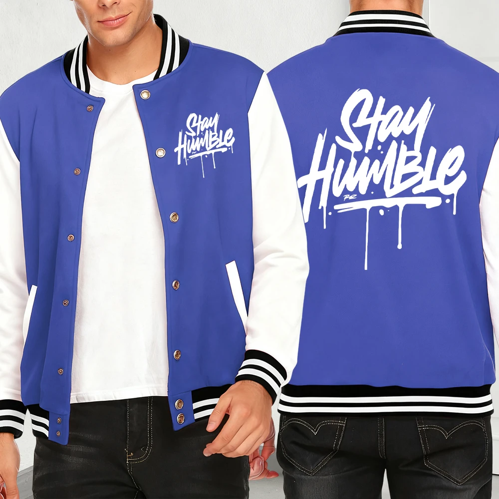

Stay Humble Eye-Catching Print Autumn Jackets Men Hip Hop Personality Baseball Jersey Loose Casual Clothes Y2K Fashion Coat