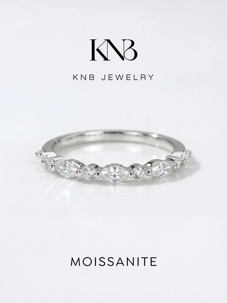 KNB 925 Sterling Silver Elegant Real Moissanite Diamond Marquise Round Ring For Women Daily Party Fashion High Quality Jewelry