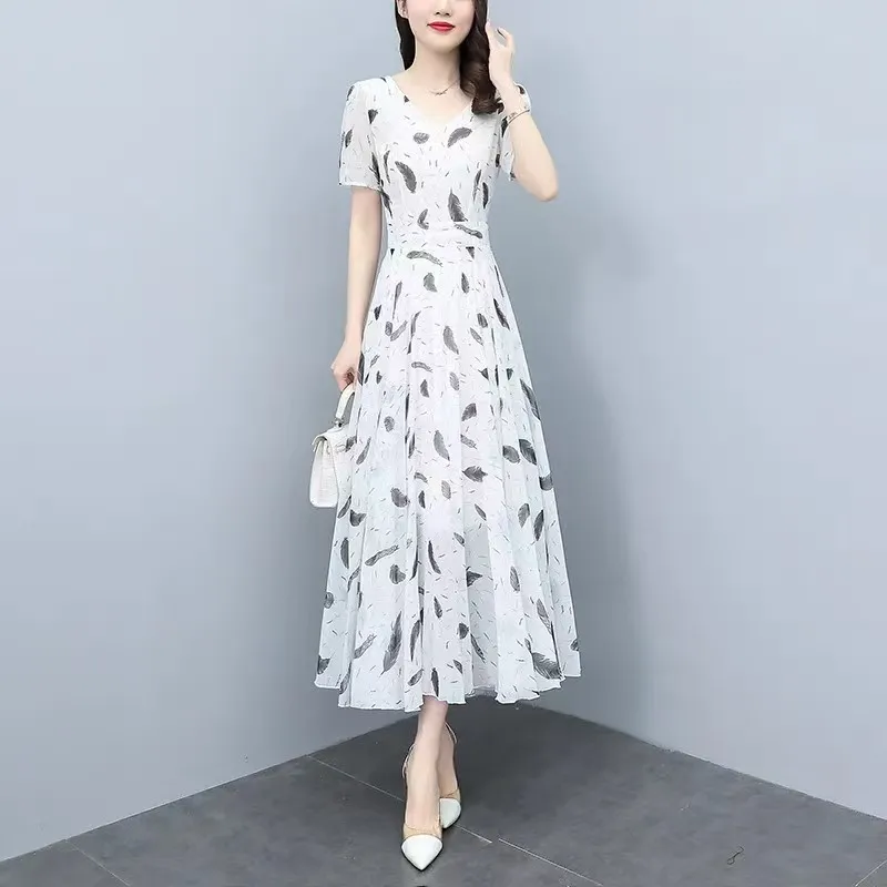 Sukienki maxi z wysokiej jakości białego szyfonu w stylu boho na lato 2025, vintage, codzienne, plażowe, eleganckie, dopasowane, na imprezę, midi, vestidos