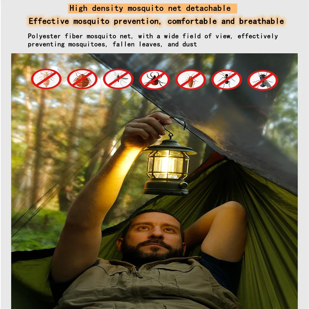 Portable Outdoor Garden Quick Open Anti-Rollover Mosquito Net Hammock Travel Camping Sleeping Hanging Hammock Swing Nature Hike