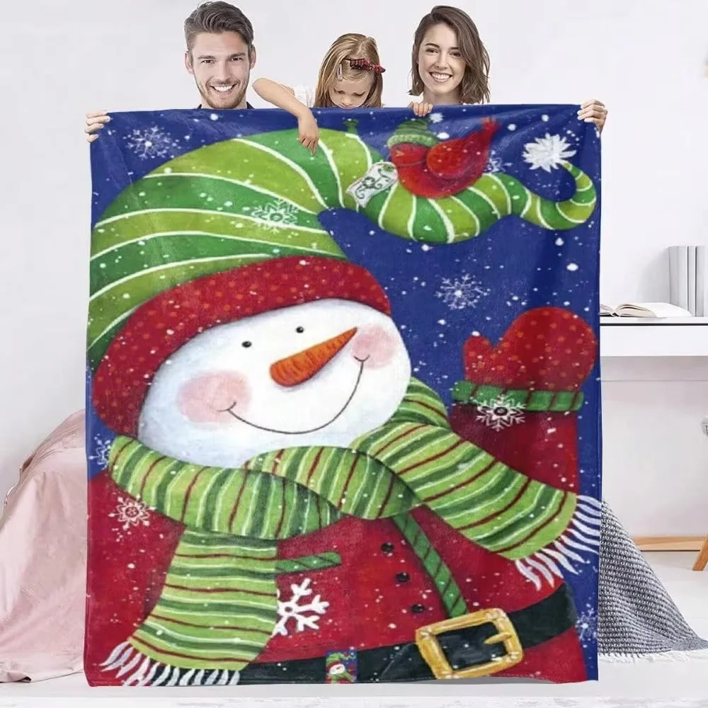 

Christmas Blanket with Snowman Print – Cozy Winter Warm Holiday Throw Blanket for Festive Decor and keep Warm Christmas Gift