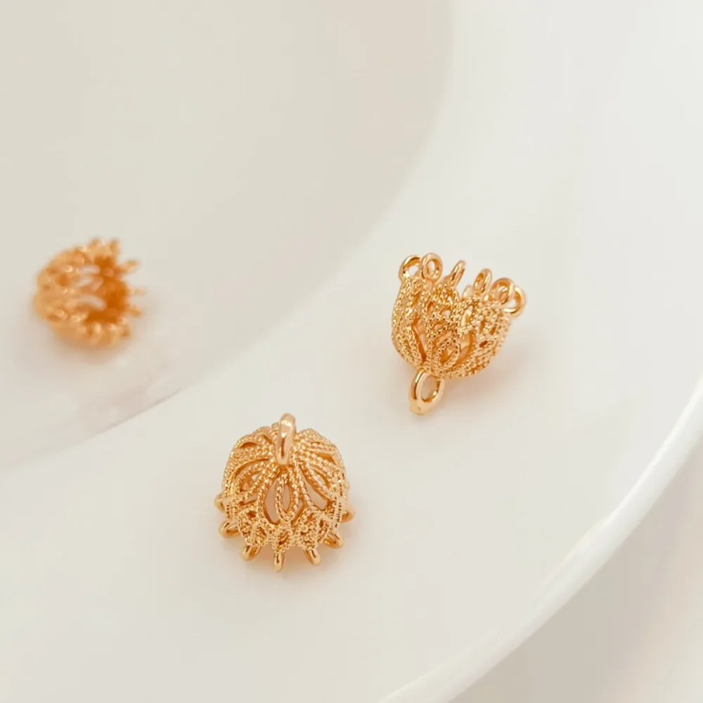 14K Gold-plated Hollowed-out Tassel Pendant Hairpin Step Shaking Bead Holder Hairpin DIY Handmade Jewelry Material Accessories