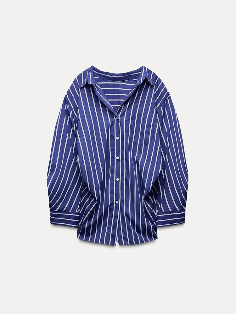 

Casual Striped Long Sve Batwing irt New Arrival Women's Faion ZA2024 Autumn Collection Collar Mid-Length irt