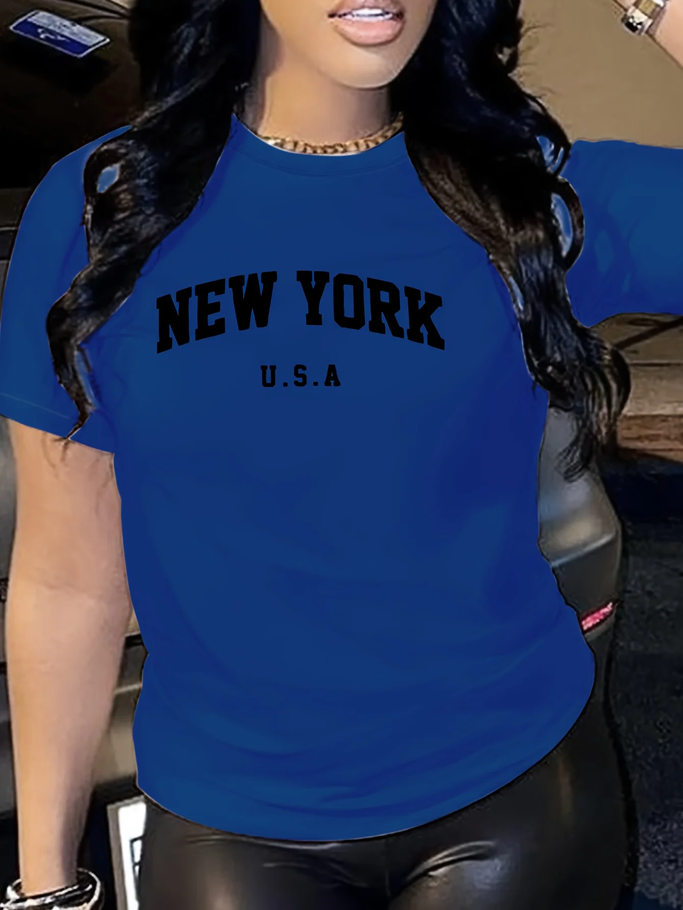 New York Letter Print T-shirt Short Sleeve Crew Neck Casual Top For Summer Women's Clothing